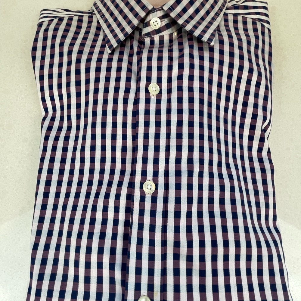 Johnston & Murphy Men's Medium Checkered Shirt - Blue and Pink